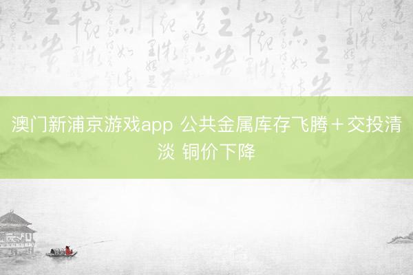 澳门新浦京游戏app 公共金属库存飞腾＋交投清淡 铜价下降