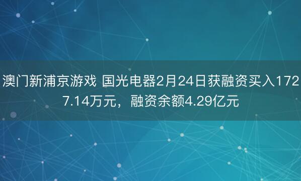 澳门新浦京游戏 国光电器2月24日获融资买入1727.14万元,融资余额4.29亿元