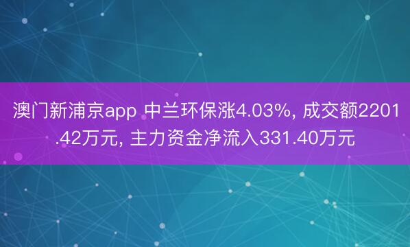 澳门新浦京app 中兰环保涨4.03%, 成交额2201.42万元, 主力资金净流入331.40万元