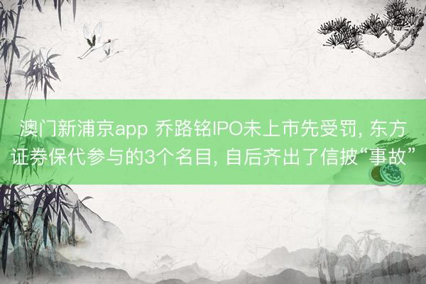 澳门新浦京app 乔路铭IPO未上市先受罚， 东方证券保代参与的3个名目， 自后齐出了信披“事故”