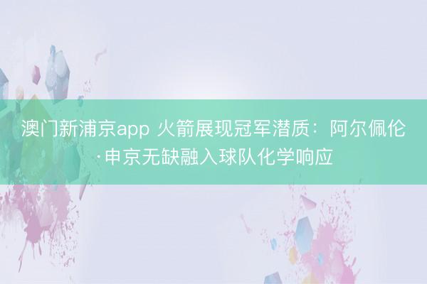 澳门新浦京app 火箭展现冠军潜质:阿尔佩伦·申京无缺融入球队化学响应