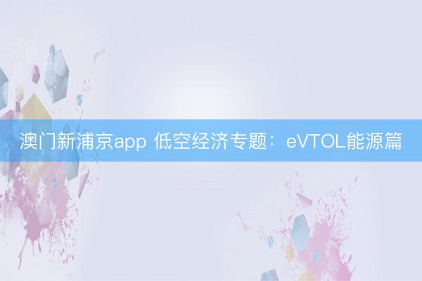 澳门新浦京app 低空经济专题：eVTOL能源篇